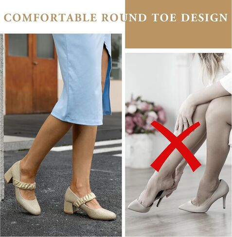 WSKEISP Mary Jane Dress Shoes for Women Closed Round Toe Chunky Low Heels Dressy Slip On Wedding Work Pumps Shoes in Saudi Arabia