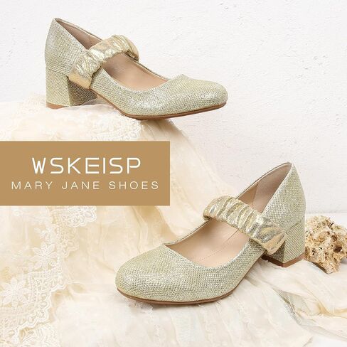 WSKEISP Mary Jane Dress Shoes for Women Closed Round Toe Chunky Low Heels Dressy Slip On Wedding Work Pumps Shoes in Saudi Arabia