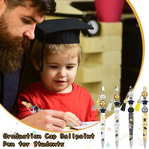 Patelai 16 Sets Graduation Gifts Bead Pens Plastic Beadable Pens Beaded Pen Supplies with 50 Graduation Wood Beads 16 Tassel Pendants 16 Graduation Cap Charm 30 Spacer Beads for Kids Students Nurses in Saudi Arabia