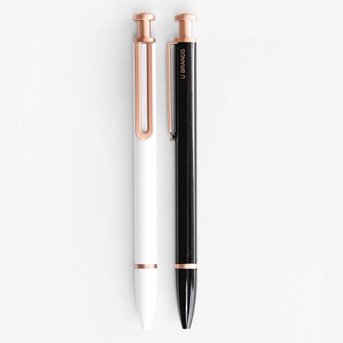 U Brands Monterey Ballpoint Pens, Set of 2, Black and White With Gold Details, Bold (1.0 mm) Point, Black Ink in Saudi Arabia