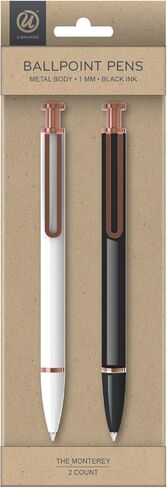 U Brands Monterey Ballpoint Pens, Set of 2, Black and White With Gold Details, Bold (1.0 mm) Point, Black Ink in Saudi Arabia