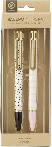 U Brands Monterey Ballpoint Pens, Set of 2, Black and White With Gold Details, Bold (1.0 mm) Point, Black Ink in Saudi Arabia