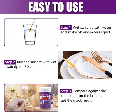 مجموعة اختبار الرصاص - مجموعة اختبار طلاء الرصاص الفورية المطورة مع 30 مسحة - نتائج مجموعة اختبار الرصاص الدقيقة في 30 ثانية لجميع الأسطح المطلية والأطباق والألعاب والمجوهرات والمعادن والسيراميك والخشب in Kuwait