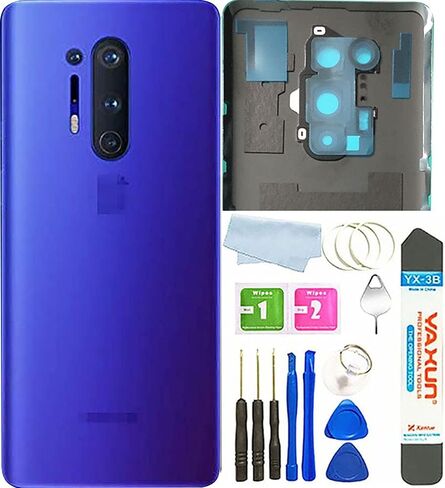 Battery Back Cover Rear Panel Glass with Camera Glass Lens/Flash Replacement for OnePlus 8 Pro 5G +Tools (Blue) in Saudi Arabia