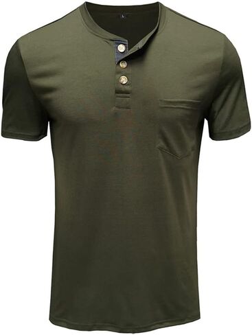 Mens Casual Short Sleeve Henley Shirts Fashion Button T Shirts with Pocket in Kuwait