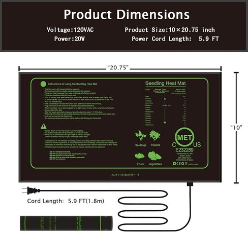 حصيرة حرارة الشتلات لبدء البذور، وسادة تدفئة مائية متينة مقاومة للماء ودافئة، حصيرة تدفئة نباتية مقاس 10 بوصة × 20.75 بوصة للإنبات والبستنة الداخلية والدفيئة - عبوتان in Kuwait