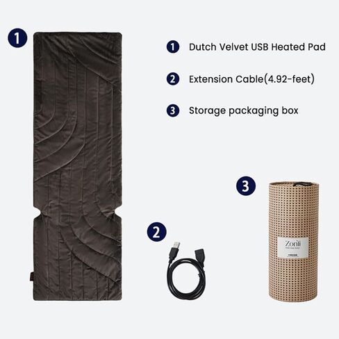 ZonLi Dutch Velvet USB Heated Pad for Chair, Sofa and Couch, Portable Cordless 5V Electric Heated Cushion with 3 Heat Levels (104°F -140°F), includes 4.92-feet USB Extension Cable(Burgundy) in Kuwait