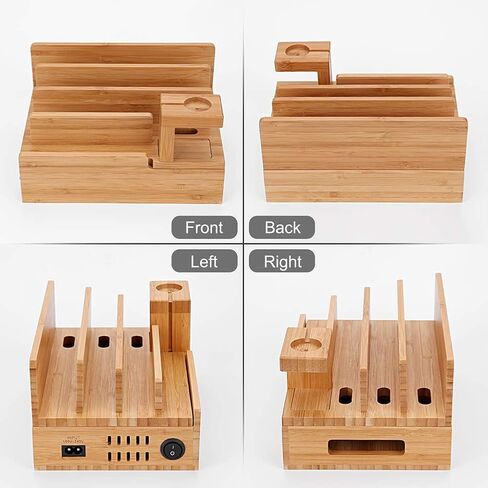 Charging Station Organizer,Fast Charging Station for Multiple Device 5-Port USB Bamboo Wood Charging Dock,Universal Apple Watch Phone Pad and Android Like Samsung Cell Phones & Tablets in Kuwait
