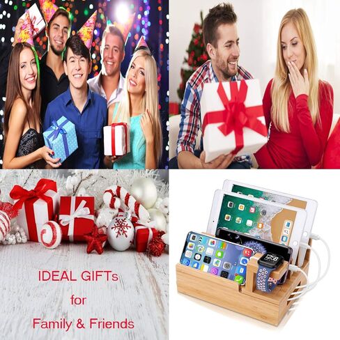 Charging Station Organizer,Fast Charging Station for Multiple Device 5-Port USB Bamboo Wood Charging Dock,Universal Apple Watch Phone Pad and Android Like Samsung Cell Phones & Tablets in Kuwait