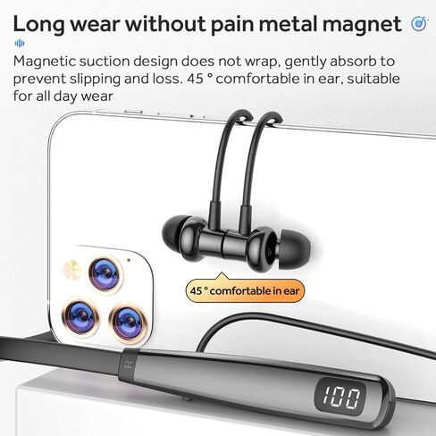 Neckband Wireless Bluetooth Headset, Sports Running Headphones, in Ear Hi-Fi Stereo Gamers Earbuds, Waterproof Earphones, Extra Long Playback with Microphone (Black) in Saudi Arabia
