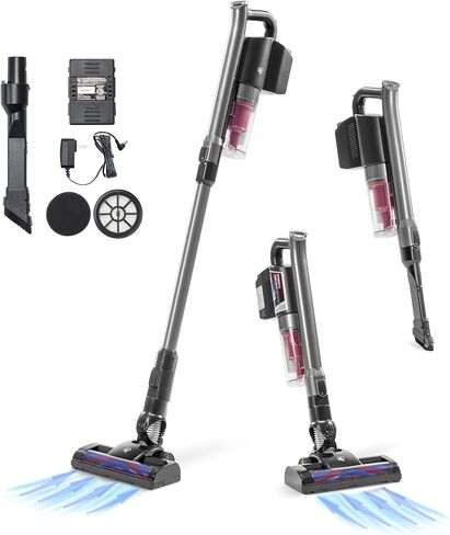 IRIS USA Power Brush Cordless Stick Vacuum for Low-profile Carpet Rugs and Hard Floors, 4-in-1 Attachments, 9000Pa Suction LED Indicator, 60K RPM 35 Min Runtime Battery, Pet Hair Cleaner in Saudi Arabia