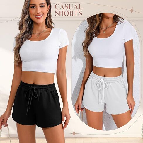 Neer 3 Pack شورتات رياضية نسائية مريحة غير رسمية برباط عالي الخصر شورت رياضي صيفي مع جيب 2024 in Kuwait