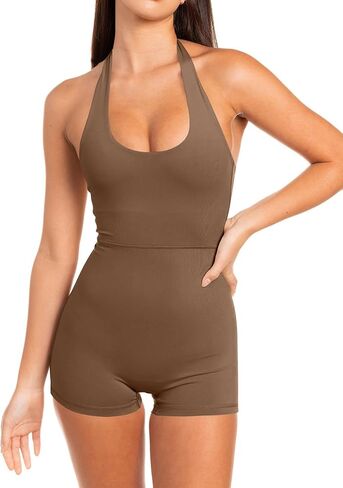 Mokoru Women's Athletic Rompers Workout One Piece Short Jumpsuits Sexy Halter Gym Yoga Clothes in Saudi Arabia