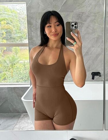 Mokoru Women's Athletic Rompers Workout One Piece Short Jumpsuits Sexy Halter Gym Yoga Clothes in Saudi Arabia