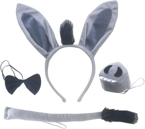 Grey Donkey Fancy Costume set Ears Headband Nose Tail Bow Tie Paws Tutu Skirt Animal Cosplay Outfit Theme Party in Saudi Arabia