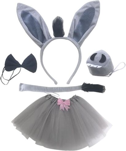Grey Donkey Fancy Costume set Ears Headband Nose Tail Bow Tie Paws Tutu Skirt Animal Cosplay Outfit Theme Party in Saudi Arabia