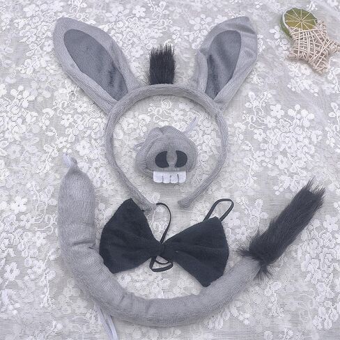 Grey Donkey Fancy Costume set Ears Headband Nose Tail Bow Tie Paws Tutu Skirt Animal Cosplay Outfit Theme Party in Saudi Arabia