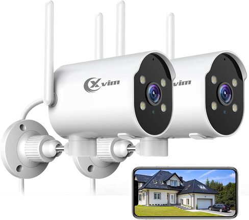 كاميرا أمان XVIM 2K كاميرات أمان WiFi خارجية، مقاومة للماء IP65، رؤية ليلية كاملة الألوان بزاوية 225 درجة، واي فاي 2.4 جيجا هرتز، إنذار كشف الحركة، صوت ثنائي الاتجاه (عبوتان) in Kuwait