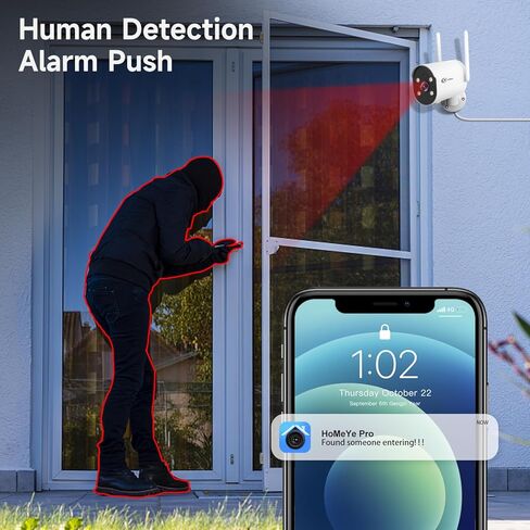 كاميرا أمان XVIM 2K كاميرات أمان WiFi خارجية، مقاومة للماء IP65، رؤية ليلية كاملة الألوان بزاوية 225 درجة، واي فاي 2.4 جيجا هرتز، إنذار كشف الحركة، صوت ثنائي الاتجاه (عبوتان) in Kuwait