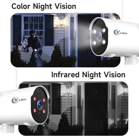 كاميرا أمان XVIM 2K كاميرات أمان WiFi خارجية، مقاومة للماء IP65، رؤية ليلية كاملة الألوان بزاوية 225 درجة، واي فاي 2.4 جيجا هرتز، إنذار كشف الحركة، صوت ثنائي الاتجاه (عبوتان) in Kuwait