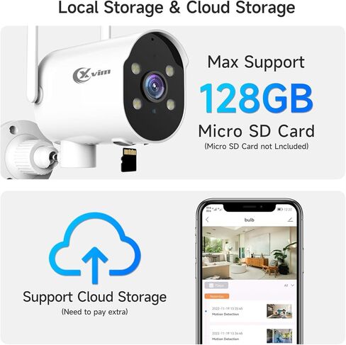 كاميرا أمان XVIM 2K كاميرات أمان WiFi خارجية، مقاومة للماء IP65، رؤية ليلية كاملة الألوان بزاوية 225 درجة، واي فاي 2.4 جيجا هرتز، إنذار كشف الحركة، صوت ثنائي الاتجاه (عبوتان) in Kuwait