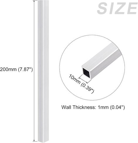 METALLIXITY Square Aluminum Tube (10mm x 10mm x 1mm x 200mm) 6Pcs, 6063 Aluminum Tubing - for Home Furnishing, Machinery in Saudi Arabia