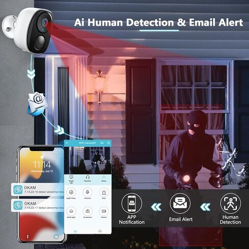 EVERSECU 2K 3MP Outdoor Wireless Security Camera Support Pairing Via Bluetooth, Rechargeable Battery-Powered WiFi Home CCTV Bullet Camera, Spotlight, PIR Motion Detection, 2-Way Audio (4pack) in Kuwait