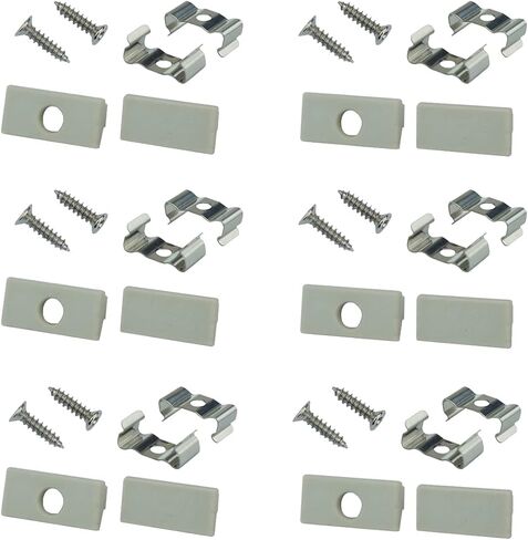 Muzata 6PACK LED قناة مشابك تثبيت من الفولاذ المقاوم للصدأ وأغطية نهاية رمادية مناسبة لقناة Muzata U102 و18 * 9 مم على شكل حرف U من الألومنيوم في السوق، LC18 WW in Kuwait