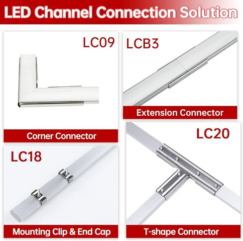 Muzata 6PACK LED قناة مشابك تثبيت من الفولاذ المقاوم للصدأ وأغطية نهاية رمادية مناسبة لقناة Muzata U102 و18 * 9 مم على شكل حرف U من الألومنيوم في السوق، LC18 WW in Kuwait