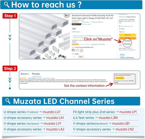 Muzata 6PACK LED قناة مشابك تثبيت من الفولاذ المقاوم للصدأ وأغطية نهاية رمادية مناسبة لقناة Muzata U102 و18 * 9 مم على شكل حرف U من الألومنيوم في السوق، LC18 WW in Kuwait
