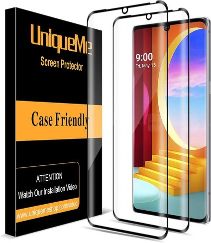 واقي شاشة UniqueMe [عبوة من قطعتين] متوافق مع زجاج LG Velvet/LG Velvet 5G UW المقوى، طبقة تغطية كاملة ثلاثية الأبعاد عالية الدقة [سهلة التركيب] حماية من الحافة إلى الحافة in Kuwait