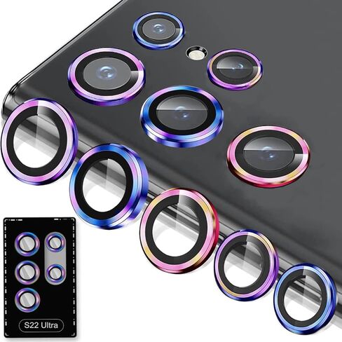 واقي عدسة الكاميرا لهاتف Samsung Galaxy S22 Ultra، واقي عدسة الكاميرا الخلفية من الزجاج المقوى المضاد للخدش، غطاء حلقة عدسة من سبائك الألومنيوم مناسب لهاتف Samsung Galaxy S22 Ultra (متعدد الألوان) in Kuwait