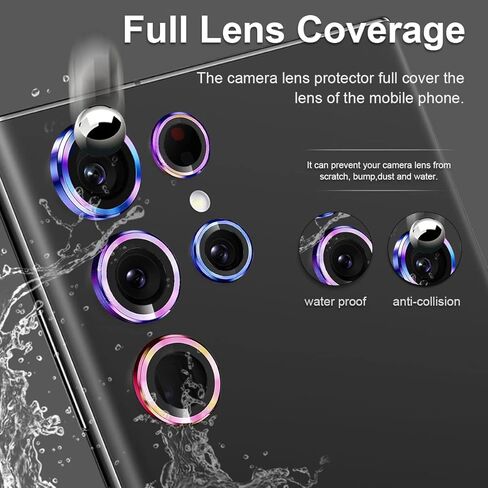 واقي عدسة الكاميرا لهاتف Samsung Galaxy S22 Ultra، واقي عدسة الكاميرا الخلفية من الزجاج المقوى المضاد للخدش، غطاء حلقة عدسة من سبائك الألومنيوم مناسب لهاتف Samsung Galaxy S22 Ultra (متعدد الألوان) in Kuwait