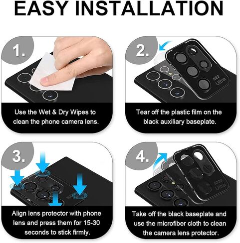 واقي عدسة الكاميرا لهاتف Samsung Galaxy S22 Ultra، واقي عدسة الكاميرا الخلفية من الزجاج المقوى المضاد للخدش، غطاء حلقة عدسة من سبائك الألومنيوم مناسب لهاتف Samsung Galaxy S22 Ultra (متعدد الألوان) in Kuwait