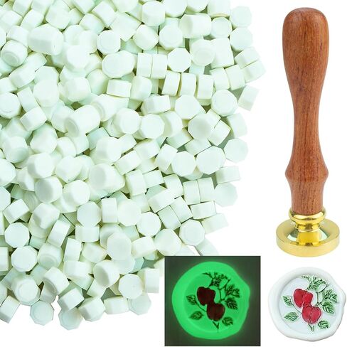 420 PCS Pine Green Sealing Wax Beads Kit Tomgenrine,with 1PCS "Forever Young" Sealing Wax Stamp with Removable Brass Head Wooden Handle for Making Letter Greeting Cards and Party Invitation in Saudi Arabia