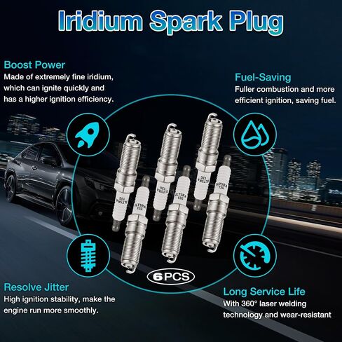 BDFHYK Set of 6 Iridium Spark Plug Compatible with Edge Fusion Taurus Taurus X Flex,Lincoln MKZ MKS MKT MKX,Mercury Sable,3.5L 3.7L V6,Engine Replacement for 5019 LTR5GP in Kuwait