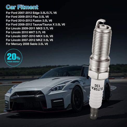 BDFHYK Set of 6 Iridium Spark Plug Compatible with Edge Fusion Taurus Taurus X Flex,Lincoln MKZ MKS MKT MKX,Mercury Sable,3.5L 3.7L V6,Engine Replacement for 5019 LTR5GP in Kuwait