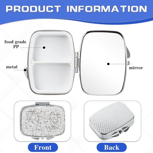 Pill Organizer 2 Compartment Cute Daily Medicine Container Portable Travel Pill Box Bling Crystal Diamond Small Pill Holder Case Pill Dispenser for Vitamins Cod Liver Oil Supplement(Silver) in Saudi Arabia
