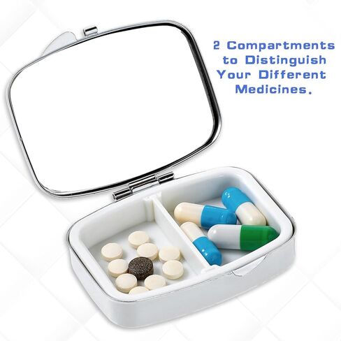 Pill Organizer 2 Compartment Cute Daily Medicine Container Portable Travel Pill Box Bling Crystal Diamond Small Pill Holder Case Pill Dispenser for Vitamins Cod Liver Oil Supplement(Silver) in Saudi Arabia