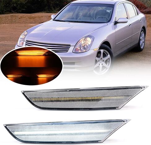 NSLUMO العنبر الأبيض المتعرج أدى أضواء علامة جانبية ل 2003-2006 إنفينيتي G35 سيدان أفق V35 عدسة واضحة المصد الأمامي الجانب علامة ث / كهرمان متسلسل إشارات الانعطاف LED وامض مجموعة العلامات الجانبية in Saudi Arabia