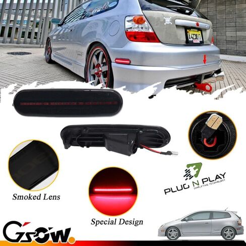 2 قطعة لـ 2002 2003 2004 2005 H-onda Civic Si EP3 3DR مصابيح تحديد جانبية للمصد الأحمر الخلفي، عدسة مدخنة، [تركيب بدون جهد] استبدال #33801S5TA01 in Kuwait