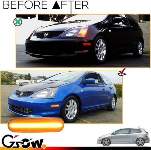 2 قطعة لـ 2002 2003 2004 2005 H-onda Civic Si EP3 3DR مصابيح تحديد جانبية للمصد الأحمر الخلفي، عدسة مدخنة، [تركيب بدون جهد] استبدال #33801S5TA01 in Kuwait