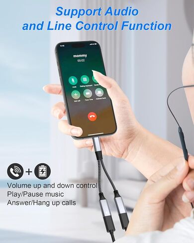 Dual USB C Headphone and Charger Adapter, 2 in 1 Type C Audio and Fast Charging Dongle USB C Splitter Cable for iPhone 15, Samsung Galaxy, Google Pixel, Android Series, iPad, Laptop in Kuwait