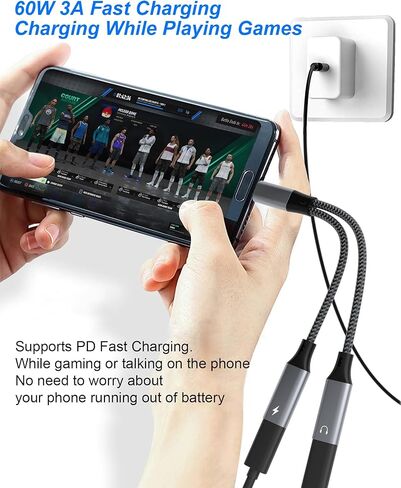Dual USB C Headphone and Charger Adapter, 2 in 1 Type C Audio and Fast Charging Dongle USB C Splitter Cable for iPhone 15, Samsung Galaxy, Google Pixel, Android Series, iPad, Laptop in Kuwait