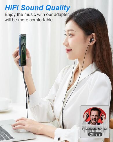 Dual USB C Headphone and Charger Adapter, 2 in 1 Type C Audio and Fast Charging Dongle USB C Splitter Cable for iPhone 15, Samsung Galaxy, Google Pixel, Android Series, iPad, Laptop in Kuwait