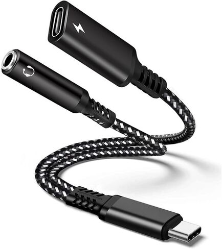 محول سماعة رأس وشاحن USB C إلى 3.5 ملم، كابل دونجل 2 في 1 USB من النوع C إلى AUX Mic Jack متوافق مع Galaxy S23 Ultra S22 S21 S20 S20+ Note 20، لجهاز IPad Pro (رمادي) in Kuwait
