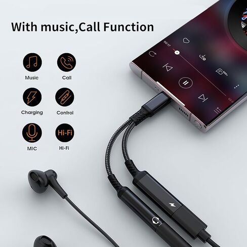 محول سماعة رأس وشاحن USB C إلى 3.5 ملم، كابل دونجل 2 في 1 USB من النوع C إلى AUX Mic Jack متوافق مع Galaxy S23 Ultra S22 S21 S20 S20+ Note 20، لجهاز IPad Pro (رمادي) in Kuwait