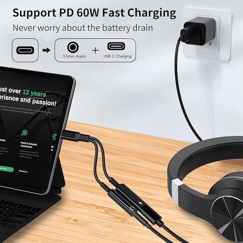 محول سماعة رأس وشاحن USB C إلى 3.5 ملم، كابل دونجل 2 في 1 USB من النوع C إلى AUX Mic Jack متوافق مع Galaxy S23 Ultra S22 S21 S20 S20+ Note 20، لجهاز IPad Pro (رمادي) in Kuwait