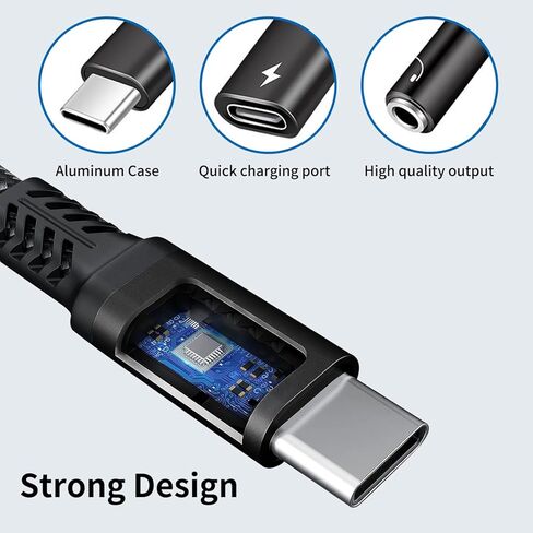 محول سماعة رأس وشاحن USB C إلى 3.5 ملم، كابل دونجل 2 في 1 USB من النوع C إلى AUX Mic Jack متوافق مع Galaxy S23 Ultra S22 S21 S20 S20+ Note 20، لجهاز IPad Pro (رمادي) in Kuwait