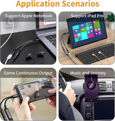 محول سماعة رأس وشاحن USB C إلى 3.5 ملم، كابل دونجل 2 في 1 USB من النوع C إلى AUX Mic Jack متوافق مع Galaxy S23 Ultra S22 S21 S20 S20+ Note 20، لجهاز IPad Pro (رمادي) in Kuwait